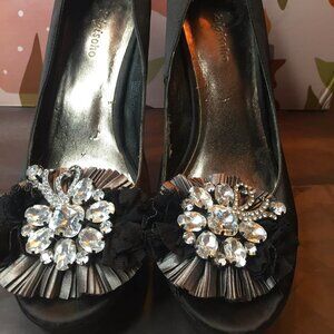 Sexy Rhinestone Satin Platform Pumps